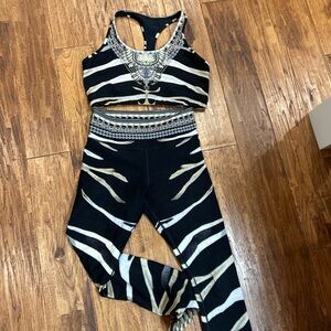 CAMILLA luxury sportswear set activewear from SAKS. MEDIUM. black, beige, white